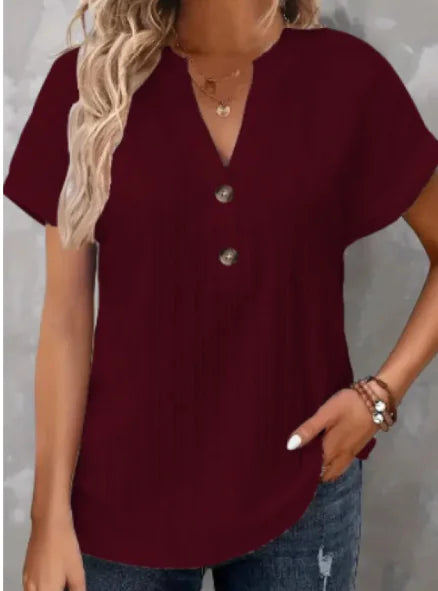 Women's V-Neck Button T-Shirt