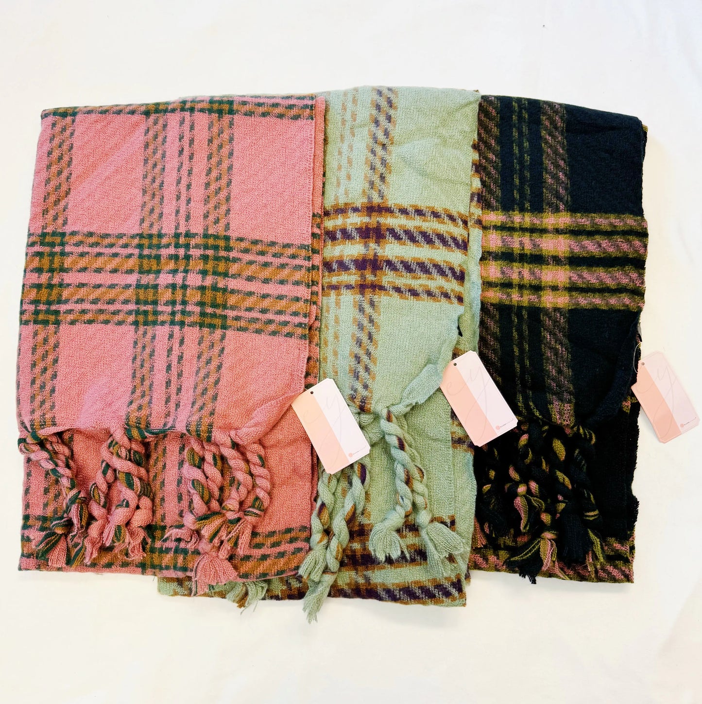 Braided Fringe Plaid Scarf