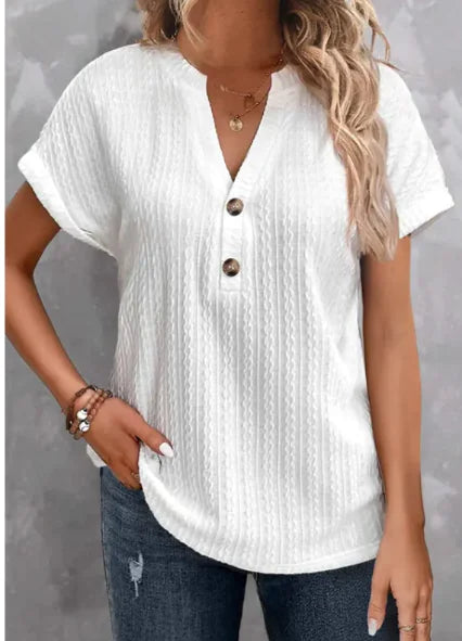 Women's V-Neck Button T-Shirt