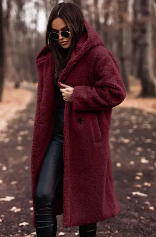 Fashion Long Clean Color Long Sleeve Woolen Women's Coat