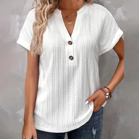 Women's V-Neck Button T-Shirt