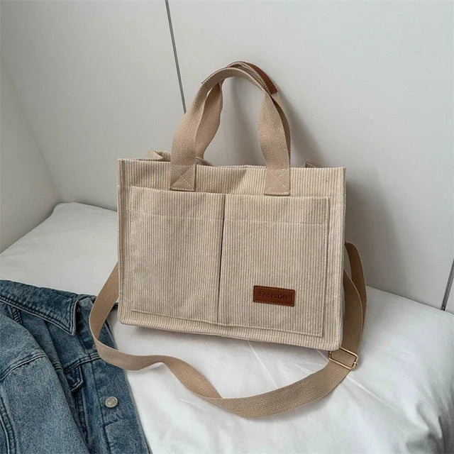 Corduroy Tote Bag Large Capcity